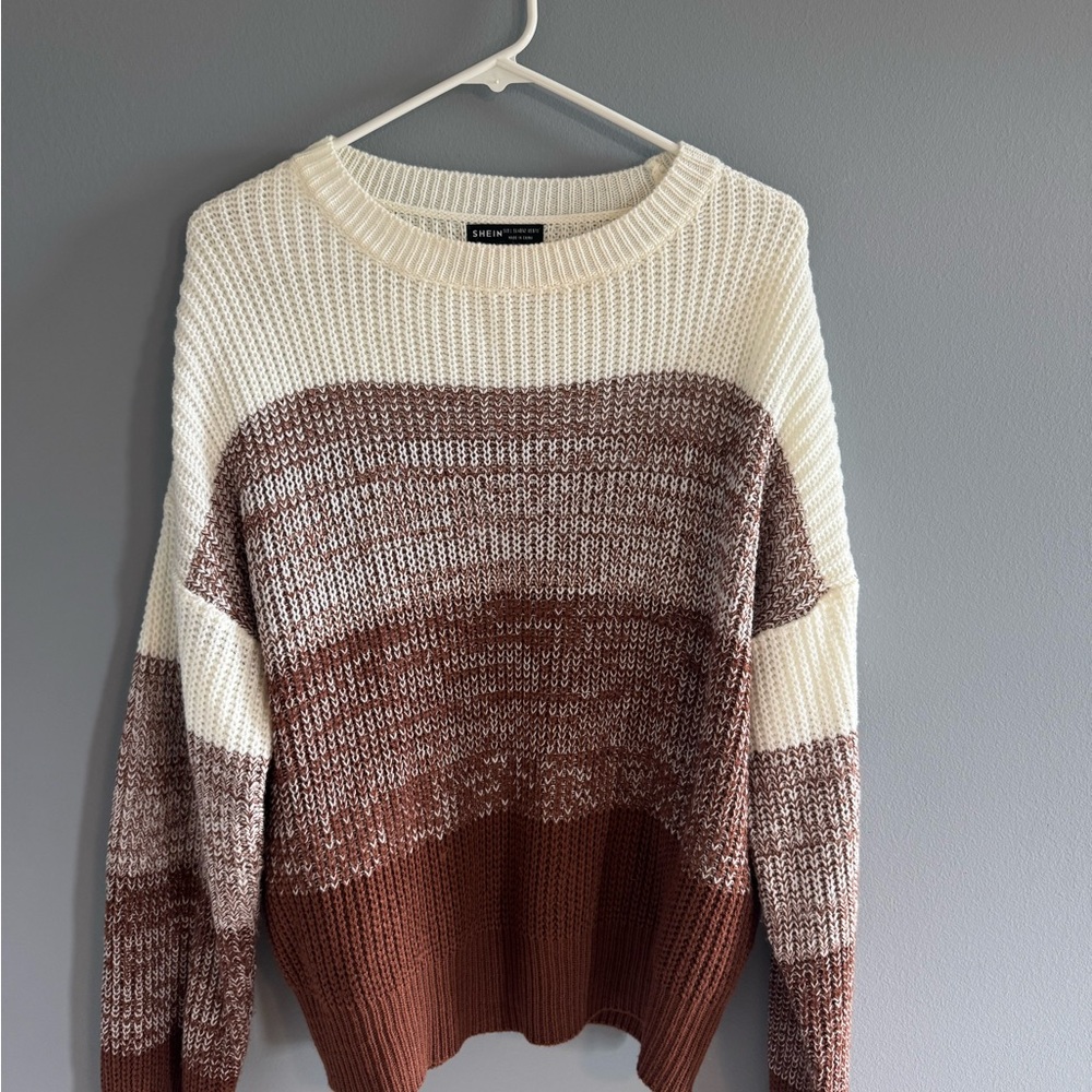 SHEIN Striped Knit Sweater in Cream and Brown